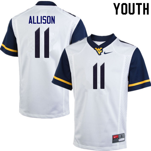 NCAA Youth Jack Allison West Virginia Mountaineers White #11 Nike Stitched Football College Authentic Jersey LN23X67DF